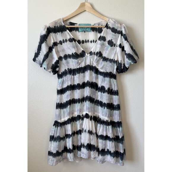 Amanda Bond Alix Mini Shift Dress XS/S Hand Tie Dye Puff Short Sleeve Boho - Picture 1 of 5